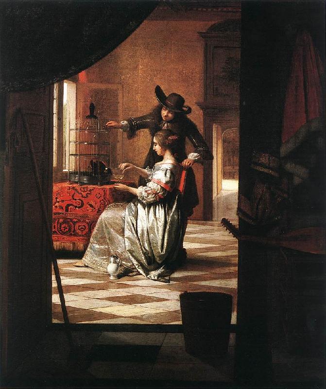 HOOCH, Pieter de Couple with Parrot sg oil painting image